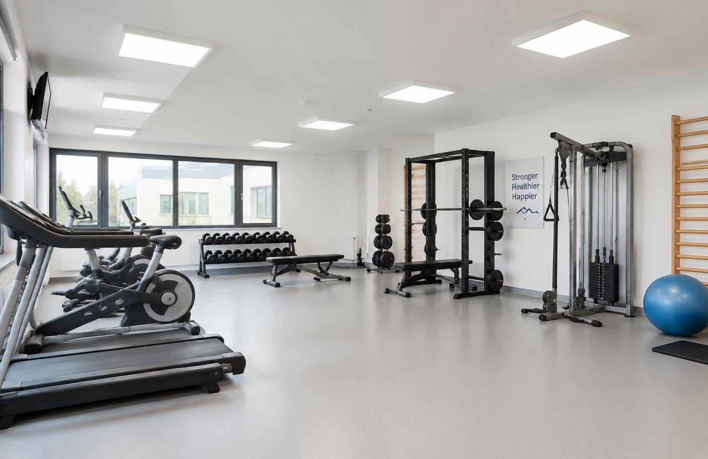 Fitnessruimte met verblindingsarme LED panelen